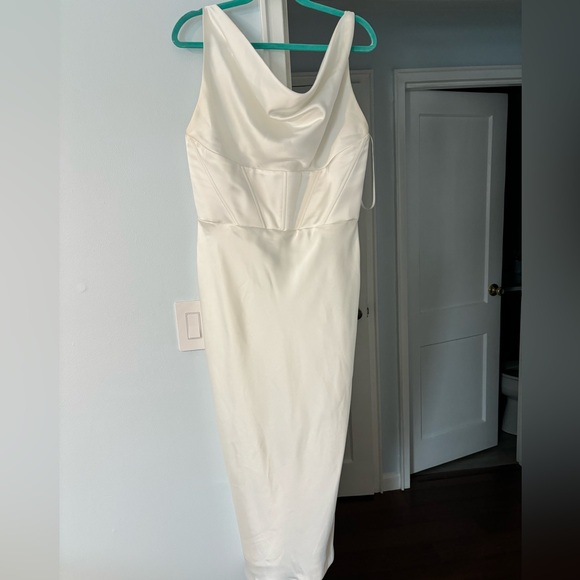Amsale Satin Cowl Neck Midi Dress Ivory - Picture 5 of 6